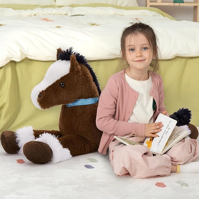 MaoGoLan Large Horse Stuffed Animal for Boy, Big Horse Plush Toy for Girl, Ridable Stuffy Pony for Kids, Coffee Stuffed Pony Plush Pillow for Easter Baby Shower Birthday Party Favor Gifts, 33 inches