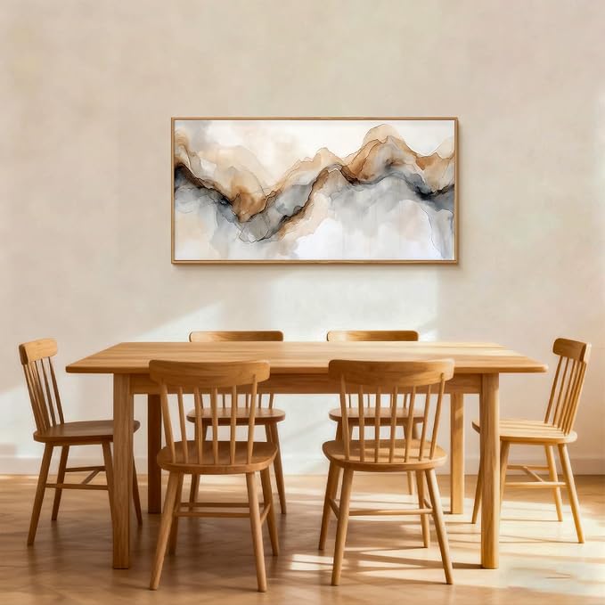 Abstract Neutral Framed Canvas Wall Art Set, Retro Watercolor Landscape Wall Decor, Modern Texture Art Prints, Minimalist Nature Wall Painting for Living Room, Bedroom, Office 20×40inches