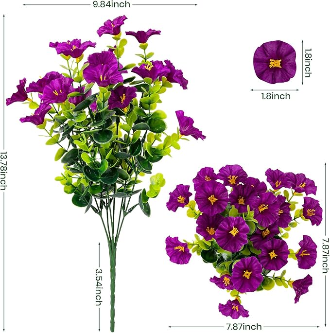 Nigirior Artificial Faux Flowers for Outdoor 16 Bundles Boxwood Fake Morning Glory for Planter,UV Resistant Fake Flowers for Home Porch Patio Outside（Fuchsia）