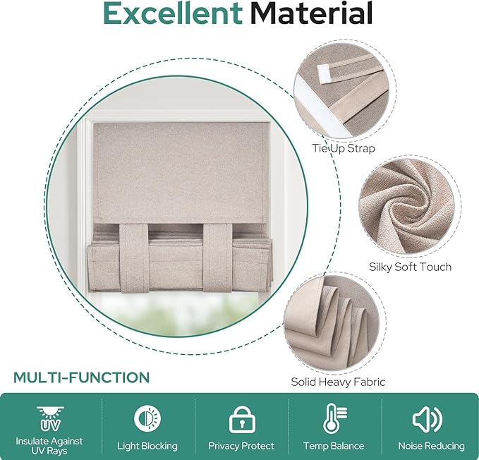 HOMEIDEAS 100% Linen Blackout Sidelight Curtains for Front Door, Side Door Window Curtains, Small Window,Thermal Insulated Covering, 1 Panel, W12 X L68 Inch, Natural