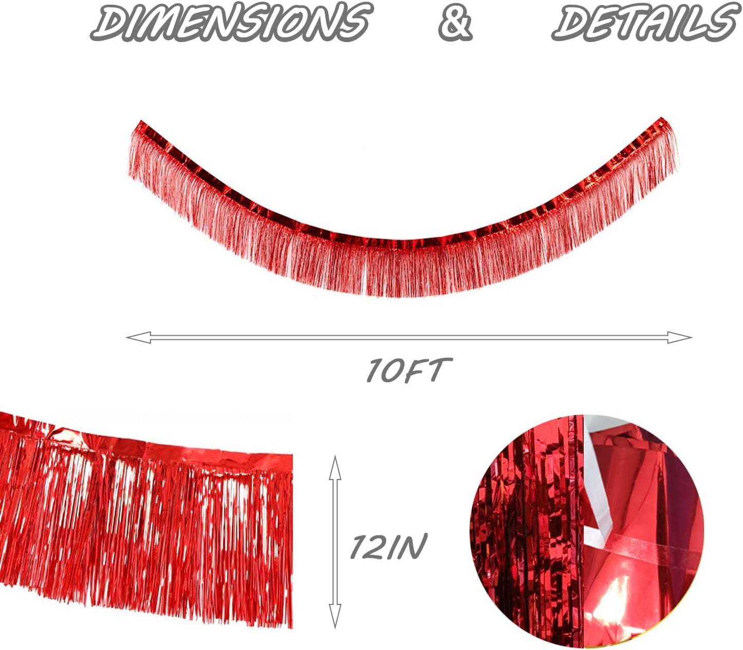 Red Foil Fringe Garland 10FT 6packs, Metallic Foil Tinsel Fringe Banners for Parade Float Decorations Wedding, Birthday Party Graduation (six Red)