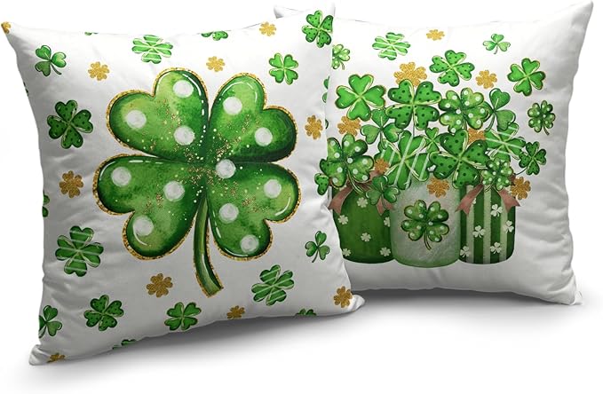 20x20 St Patricks Day Pillow Covers Polka Dot Shamrock Decorative Pillow Cases Lucky Clover Vase Throw Pillow Covers 2 Pack Saint Patricks Day Decorations for Home Sofa Couch