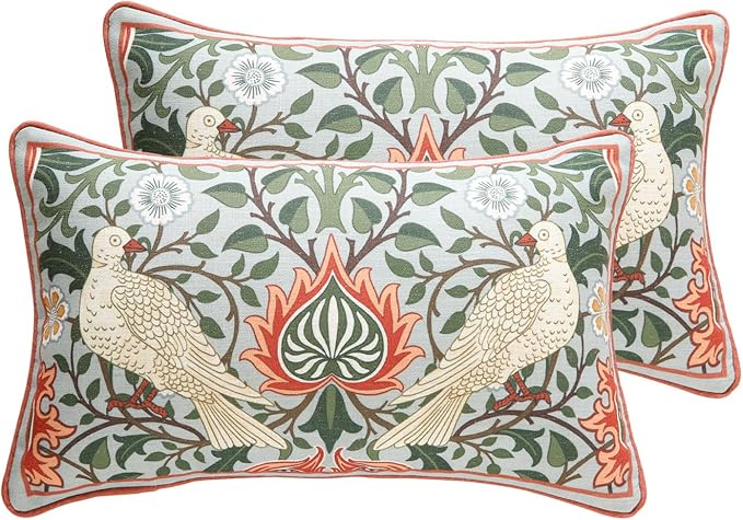 ISAENNE Vintage Linen Rectangle Throw Pillow Cover,Set of 2,20"x12"-Naples D