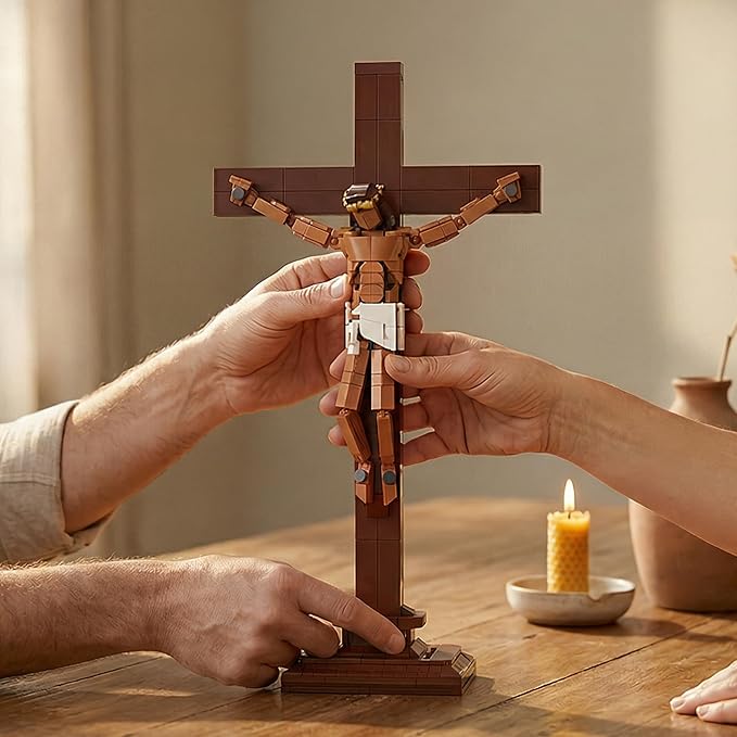 Jesus Crucifix Building Set for Adults, 16.7" Christian Cross Display Model, Faith-Based Home Office Desk Decor, Religious Gift for Confirmation, Mother’s Day & Father’s Day, 588 Pieces
