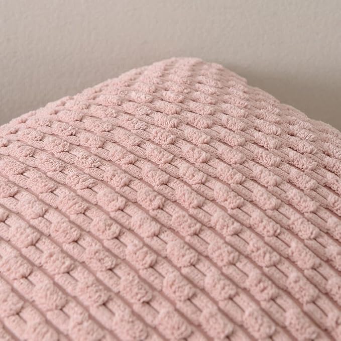 Fancy Homi 2 Packs Pink Decorative Throw Pillow Covers 22x22 Inch for Couch Bed Sofa, Modern Farmhouse Boho Home Decor, Soft Cute Plush Corduroy Cushion Case 55x55 CM
