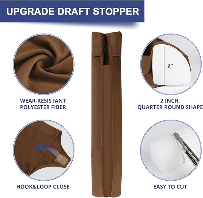 HADOR Door Draft Stopper for Bottom of Door, 36 Inch Under Draft Air Noise Light Blocker 30"- 36" Double Side Triangle Soundproof Sweep Filler Seal Gap up to 1.7" for Patio Sliding Door Guard, Brown