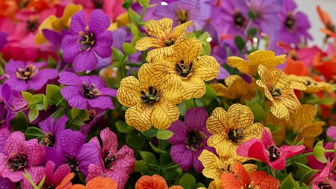 Artificial Fake Flowers for Outdoor UV Resistant,16 Bundles Silk Outside Plants Decoration for Hanging Planters, Daisy Eucalyptus Faux Flower Spring Summer Garden Yard Patio Balcony Home