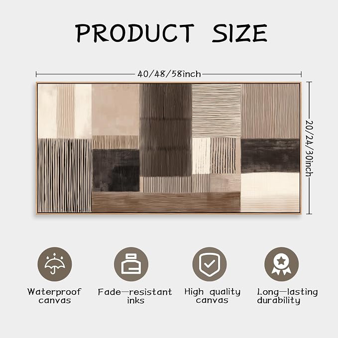 HUADAOART Abstract Geometric Canvas Wall Art Neutral Brown Tones Canvas Print Modern Style 58 x 30 in Home Decor for Living Room Bedroom Office Wall Decoration Ready to Hang