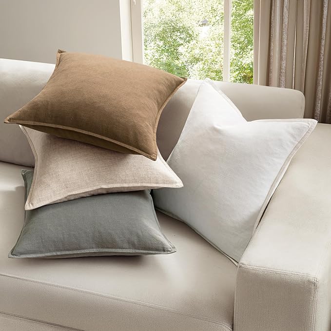MIULEE Neutral Linen Pillow Covers Pack of 4 Decorative Natural Solid Throw Pillow Covers Soft Accent Boho Farmhouse Couch Pillowcases Modern Spring Home Decors for Living Room Bed Sofa 18x18 Inch