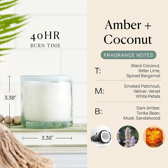 Paddywax La Playa, Amber + Coconut Scented Candle in Reusable Hand-Blown Bubble Glass, Soy Wax Candle with Approx. 40 Hour Burn Time, Decorative Gift Candle for Home, Amber + Coconut, 9 oz
