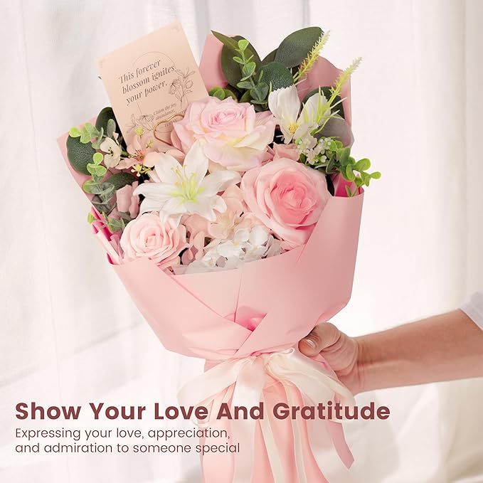 TINGE TIME Preserved Flowers Bouquet, Pink Forever Flowers Bouquet, Flowers for Delivery, Birthday Wedding Anniversary Valentine Gifts for Women Mom Grandma Her Wife Girlfriend