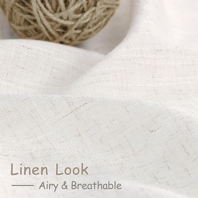 Nanspring Ivory White Curtains 80 Inches Length for Living Room Back Tab Rod Pocket Semi Sheer Linen Drapes Muted Neutral Boho Linen Window Curtain for Bedroom/Dining Room 52X80 Inches
