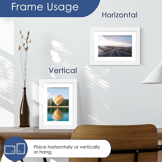 PEALSN 5x7 Picture Frame Set of 6, Display Pictures 4x6 with Mat or 5x7 without Mat for Wall Mounting or Table Top Display, Photo Frames Collage for Wall Decor, White