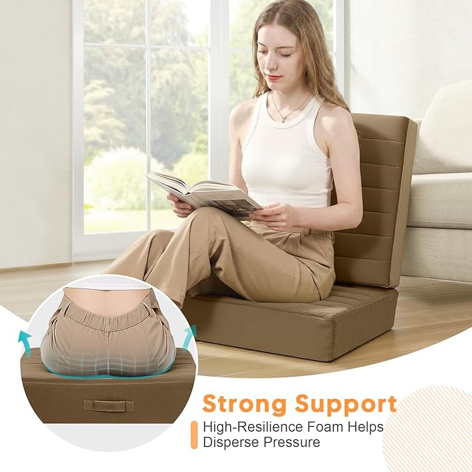 MeMoreCool Square Floor Pillow Seating for Adults Kids, Large Meditation Cushion Floor Pillow with Thick Foam & Soft Tufted Cover, Washable Big Pillow Seat Floor Cushion for Sitting Yoga 22" Coffee