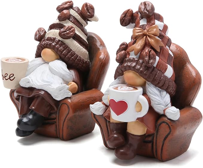 Hodao 2PCS Coffee Gnomes Coffee Bar Decor Accessories Spring Summer Swedish Tomte Elf Dwarf Figurines Leisure Time Gnomes Gift Tasteful Company on The Couch Indoor Home Decorations (Coffee1)