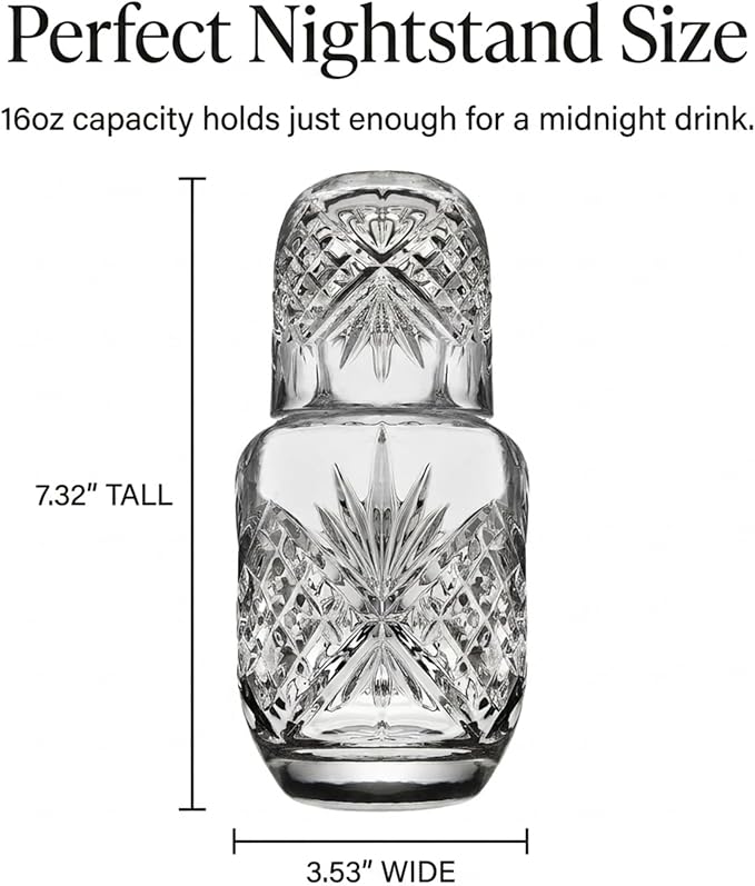 Godinger Bedside Night Carafe - Cup and Bottle to Keep Next To Your Bed for a Handy Midnight Drink, 16oz