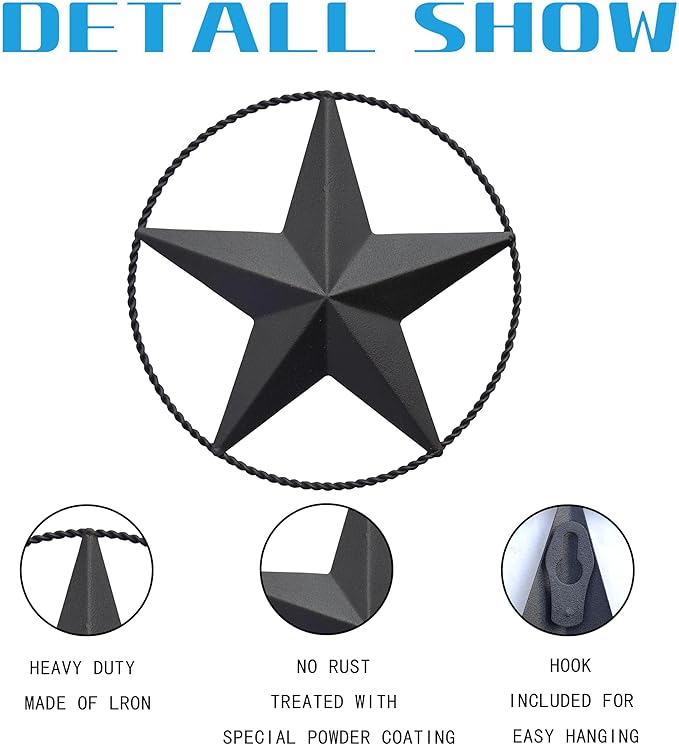 JoyEvy 6.5" Black Metal Barn Star Wall Décor - Wall Art for Farmhouse, Western, Rustic Homes - Outside or Inside of House Decorations