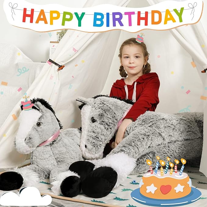 MaoGoLan Large Horse Stuffed Animal for Boy, Big Horse Plush Toy for Girl, Ridable Stuffy Pony for Kid, Stuffed Pony Plush Pillow for Easter Birthday Gifts or Party Favor, 33 inches, Gray