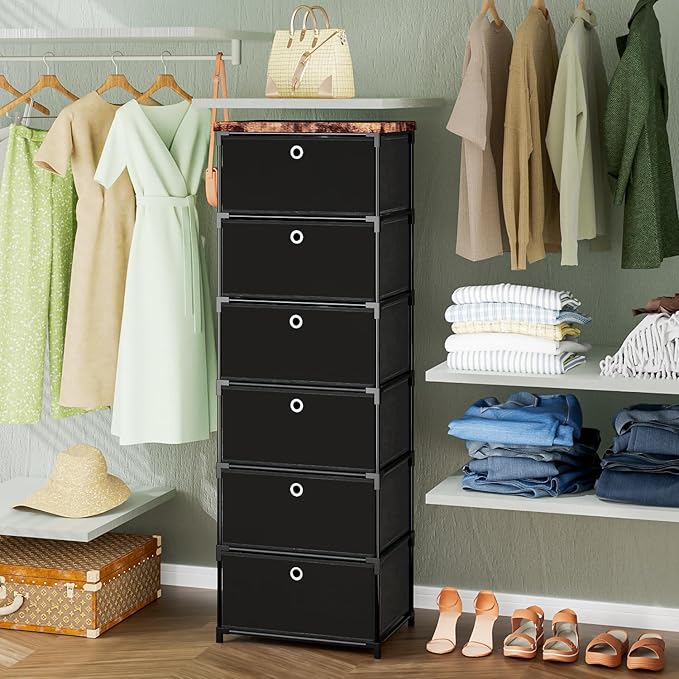LUKYTOWER Fabric Storage Drawers and Chest of Drawers, Beautiful Small Dresser with Drawers, Sturdy 6 Drawer Dresser for Closet Dorm,Drawer Unit for Toys,Yarns