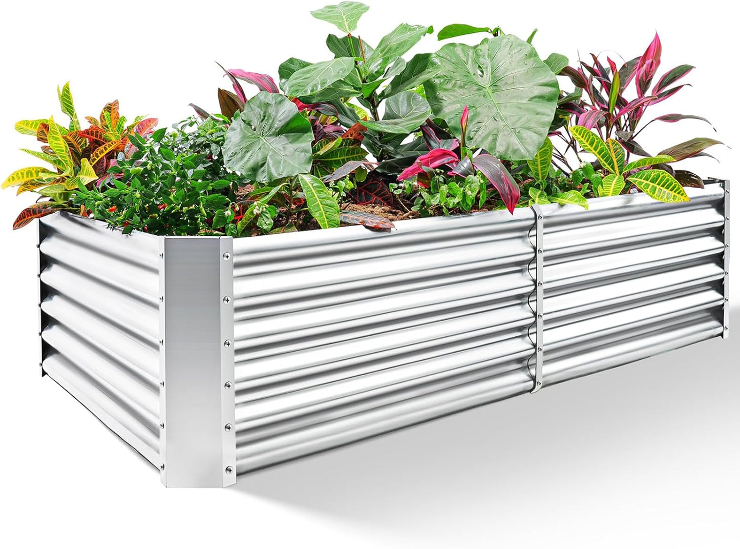 Land Guard Metal Raised Garden Bed for Gardening, 8x4x1.5ft Galvanized Raised Garden Bed, Planter Boxes Outdoor for Vegetables, Fruits and Flowers (Silver)