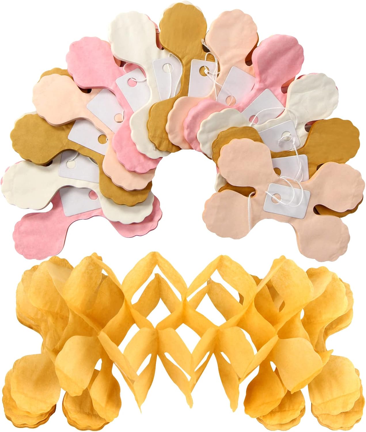 Pink-Peach Gold Party-Decorations Streamers-Garland - 12pcs 4-Leaf Clover Paper Streamer,Bridal Shower Girls Baby Shower Birthday Engagement Wedding Bachelorette Brunch Banners Decor Ouruola