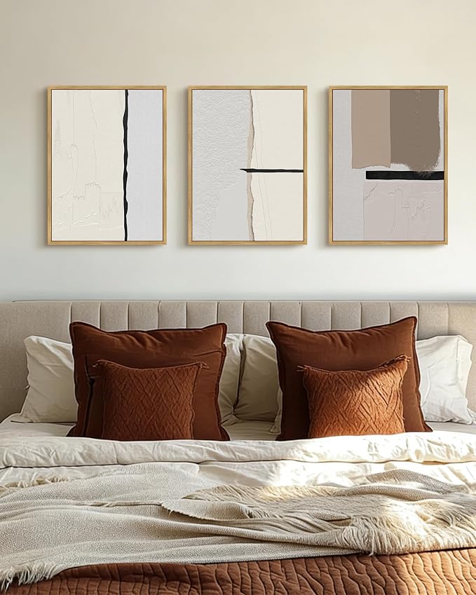 PHOPAGO Neutral Abstract Framed Wall Art Beige Mid Century Textured Wall Decor Minimalist Modern Illustrations Prints for Ding Room Bedroom Decor - 12x16in Natural Framed
