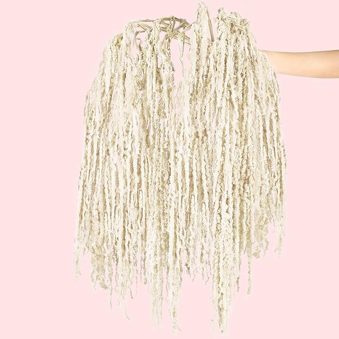 Suncalla 24 Pcs White Spring Natural Dried Amaranthus Hanging Flowers Amaranthus Artificial Flowers for Wedding Arch Bouquet Floral Garland Wall Home Decoration (23 Inch)