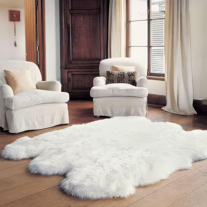 Premium Genuine Super-Soft Sheepskin Rug Large Six Pelt Natural Non-Dyed Fur, 5ft. x 6ft.