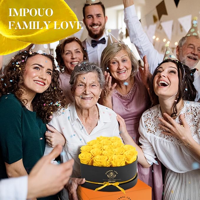 Impouo 16 pcs Preserved Flowers Rose in a Heart Shape Box,Preserved Flowers,Gifts for Women,Mothers' Day,Valentine's Day or Valentine’s Day,Yellow