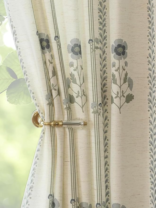 Pinch Pleated Curtains for Living Room Bedroom Dining Room - 100 Inches Light Filtering Floral Curtains Luxury Linen Drapes Farmhouse Window Curtains with Hooks - 2 Panels Set, 40" W x 100" L