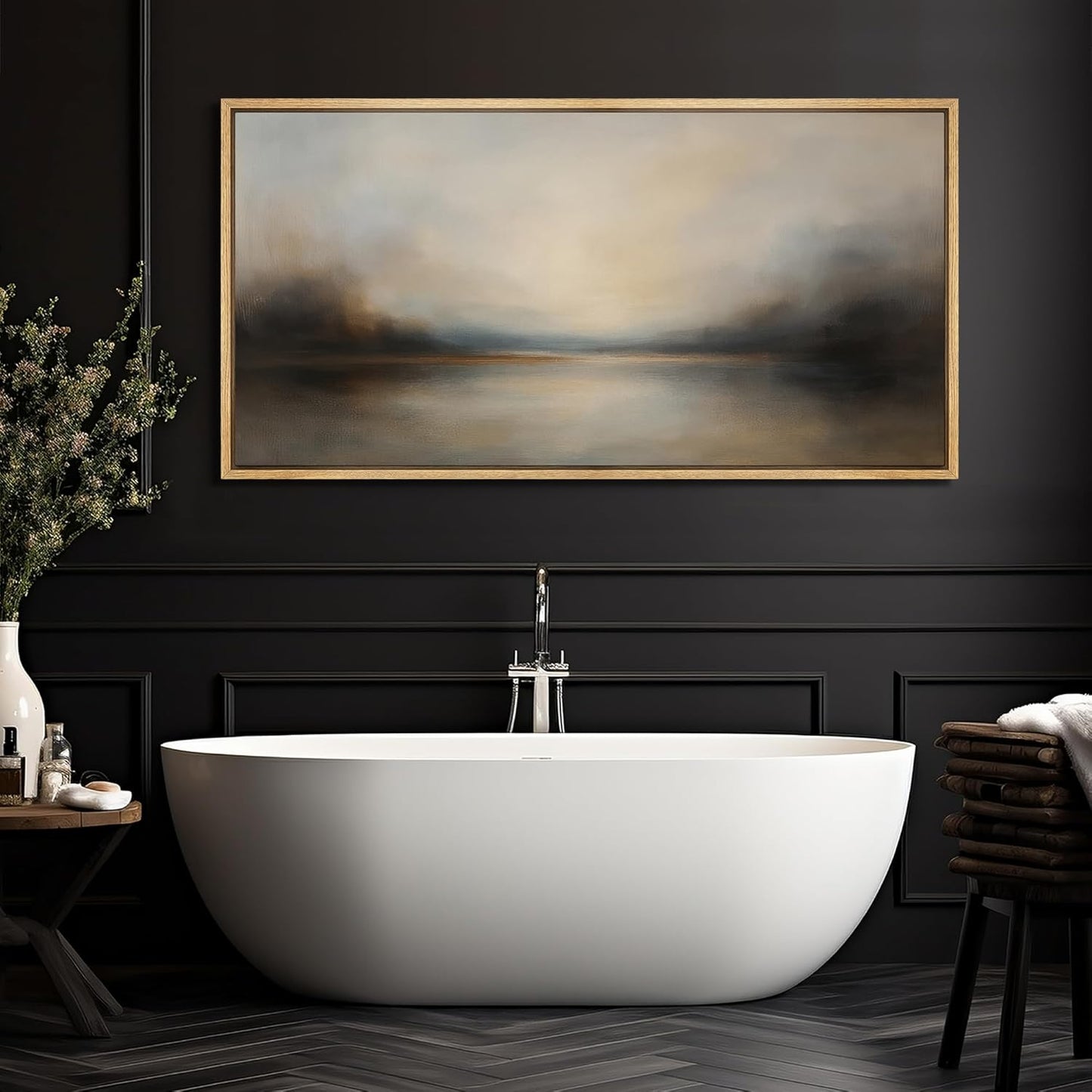 MUDECOR Extra Larg Framed Canvas Print Wall Art Abstract Landscape Neutral Tones Misty Horizon Illustrations Decorative Colorful for Bedroom - 60"x30"