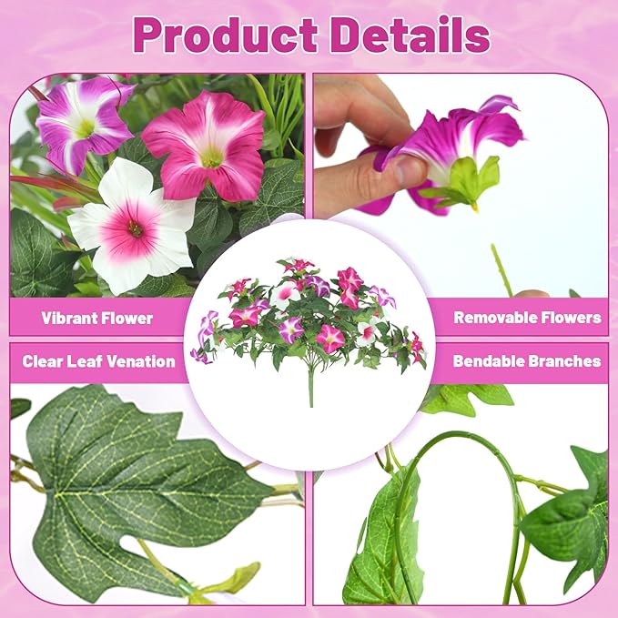 Artificial Flowers Hanging Baskets for Outdoors, 5PCS UV Resistant Faux Outdoor Plants, Fake Petunias Silk Flowers for Garden Balcony Yard Porch Decor (White Red Lotus)