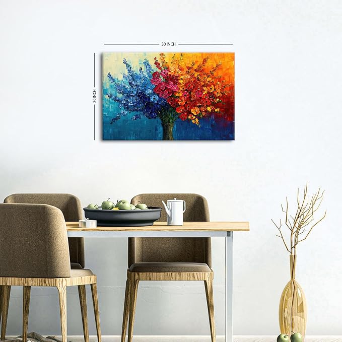 Colorful Floral Canvas Wall Art framed Abstract Flower Picture Aesthetic Botanical Theme Wildflower Wall Decor Daisy Painting for Living Room Bathroom Dining Room Home Decoration Modern Artwork 20x30”