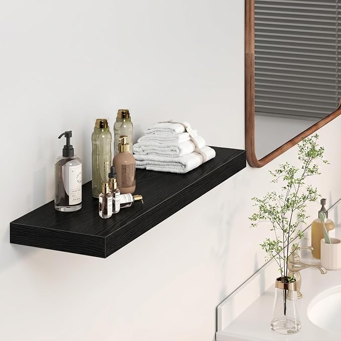 Heimlove 32 Inch Floating Shelves for Wall,Black 9.3" Deep Floating Shelf Set of 2,Wall Mounted Shelves for Bathroom Bedroom Living Room Kitchen Office,Shelf for Books Storage Room,Home Decor