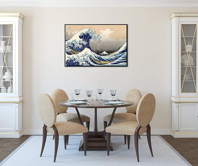 Wieco Art Framed Art Great Wave of Kanagawa Katsushika Hokusai Giclee Canvas Prints Wall Art Abstract Seascape Paintings for Living Room Home Decorations Large Framed Sea Artwork