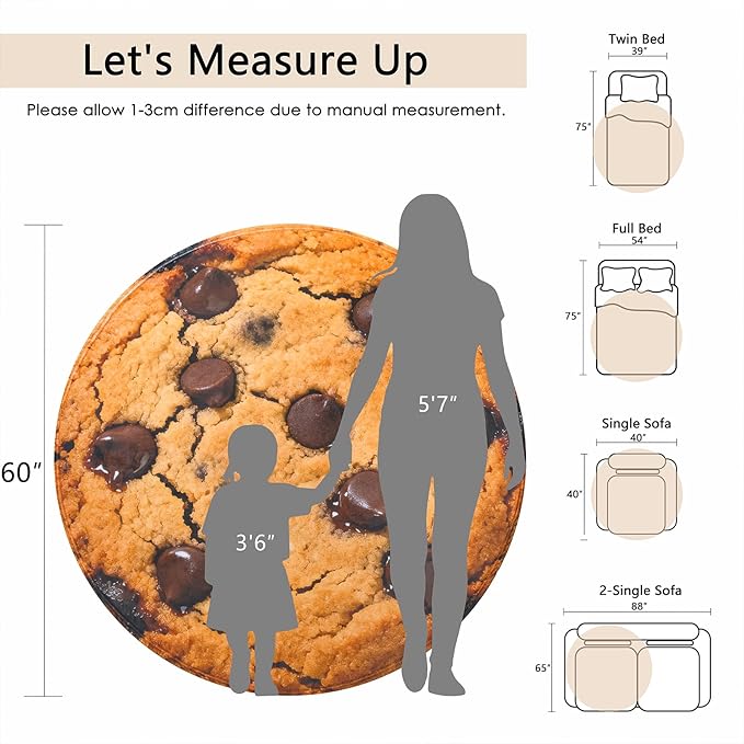 Vessia Chocolate Cookies Printed Throw Blanket, Realistic Funny Food Blanket for Adults and Kids, 300GSM Soft Throw for Couch, Sofa, Bed, Fun Home Decor for All Seasons, 60 inches