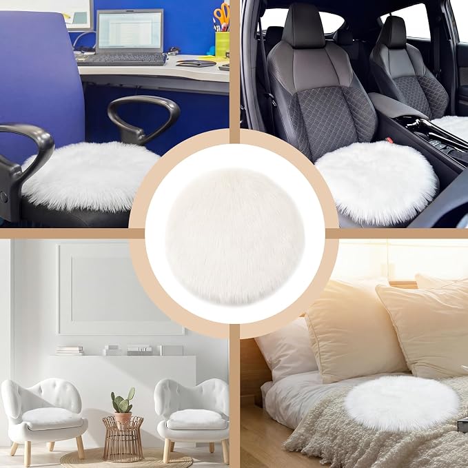 Drydiet 2 Pcs Natural Sheepskin for Bed Sores and Skin Imitation Wool Medical Sheepskins with Non-Slip Back for Pain Relief and Discomfort, Wool Seat Pad, 17 in x 17 in(Circle,White)