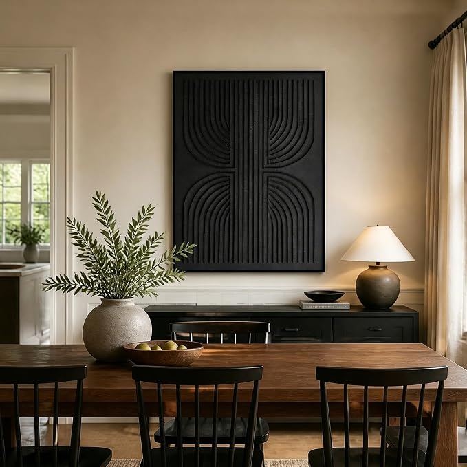 SAFERRYHOME Black Textured Carve Abstract Wall Art, 30"x40" Framed | 3D Textured Carve Framed Wall Decor, Modern Painting Minimalist Geometric Artwork for Home Office, Living Room, Hallway