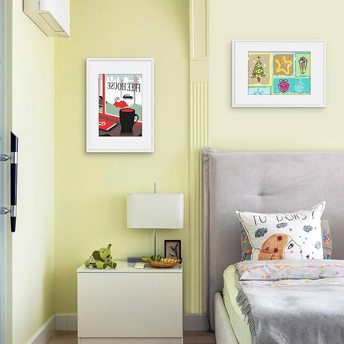 Picrit A3 Picture Frame Set of 12, Display 8.3x11.7 with Mat or 11.7 x 16.5 without Mat, Photo Frames for Wall Mounting Display, White