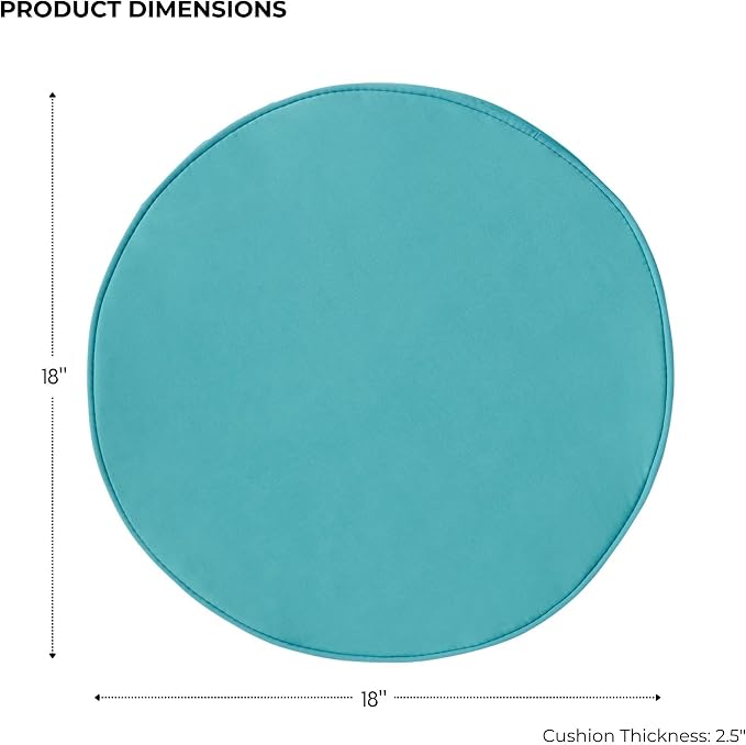 Set of 2 Outdoor 18 inch Round Patio Dining Chair Pads – Comfortable Fiber-Filled Seat Cushions with Ties, Reversible Polyester Fabric, Teal