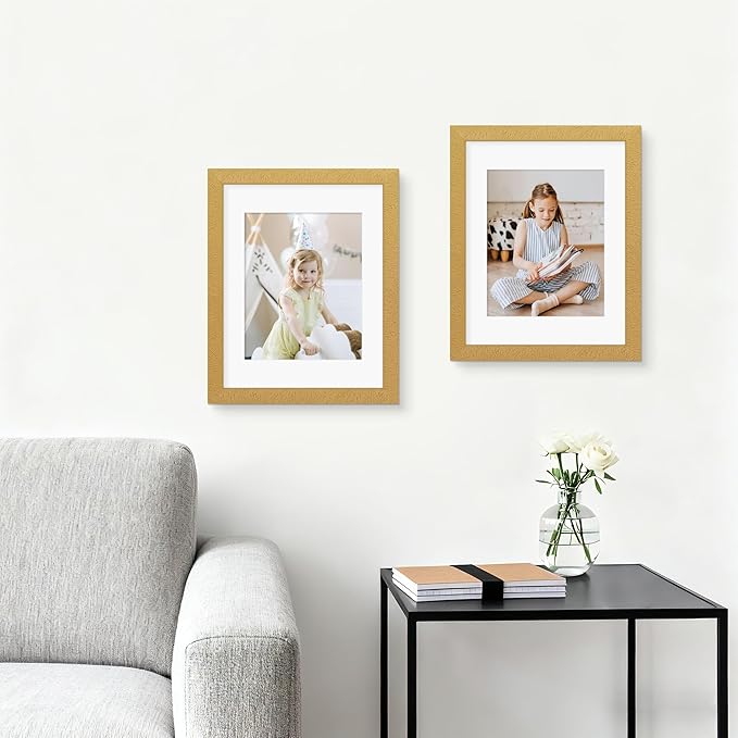 Picrit 11x14 Picture Frame Set of 12, Display 8x10 with Mat or 11x14 without Mat, Photo Frames for Wall Mounting or Table Top Display, Gold
