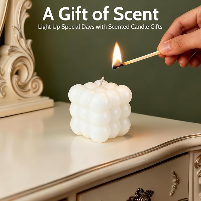 24 Pieces Bubble Candle - Cube Vanilla Soy Wax Candles - Handcrafted Mini Soy Candles, for Aesthetic Room Decor, Large Decorative Shaped Candle for Home, Bedroom, Office & Gift