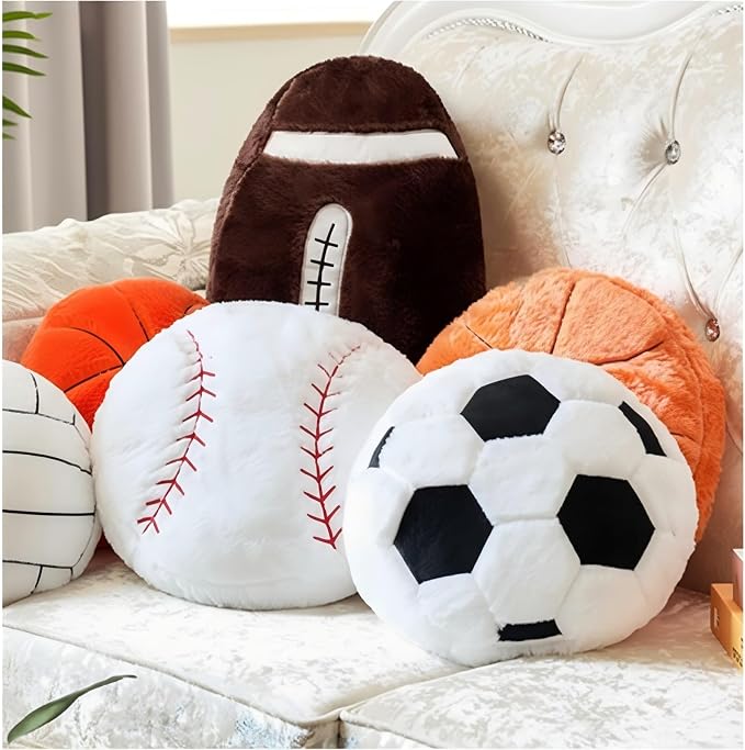 8 Pcs Sports Throw Pillows Bulk Fluffy Stuffed Football Soccer Baseball Volleyball Basketball Softball Pillows Plush Cushion for Room Decor Birthday Gifts