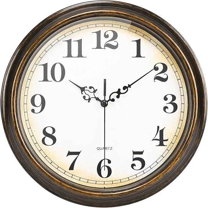 Yoiolclc Wall Clock Battery Operated Silent Non-Ticking Vintage Wall Clocks for Kitchen, School, Living Room (12Inch, Bronze)