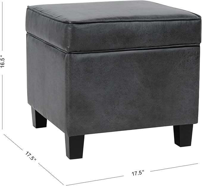 HomePop Square Ottoman with Lift Off Top - Gray Faux Leather Small