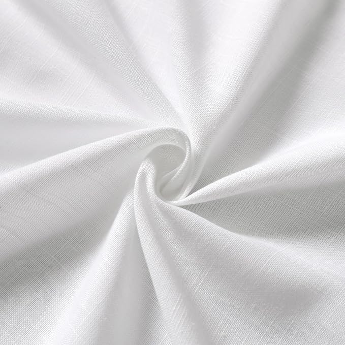 Nanspring White Solid Cafe Curtains 54 Inch Length Set 2 Panel Back Tab Pocket Drapes Semi Sheer Short Linen Textured Curtain Tiers Modern Decor for Small Bathroom Window Kitchen Basement 38x54