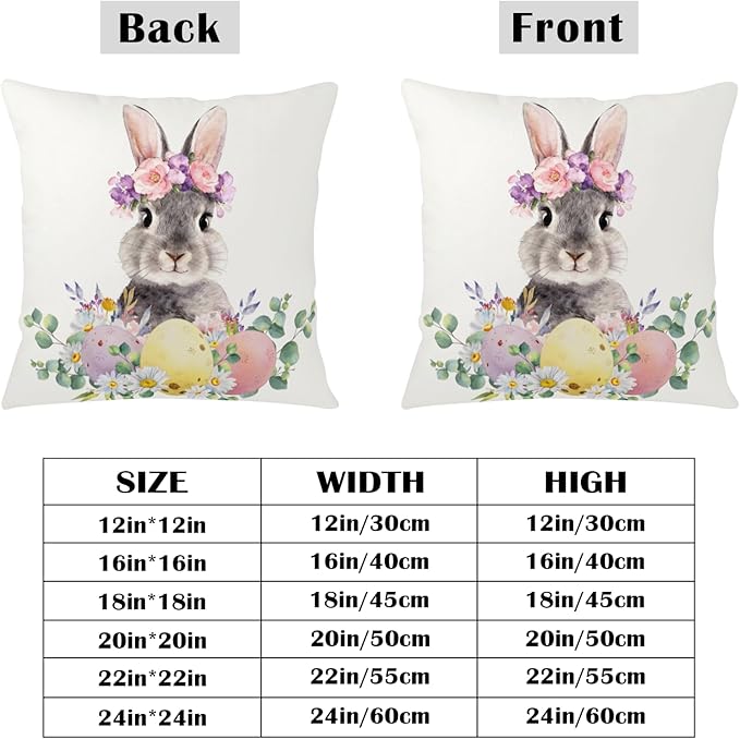 Lovely Bunny Throw Pillow Covers Spring Easter Pillow Covers Daisy Floral Colorful Easter Eggs Pillow Cases 22x22 Set of 2 Watercolor Rabbit Cushion Cases for Farmhouse Outdoor