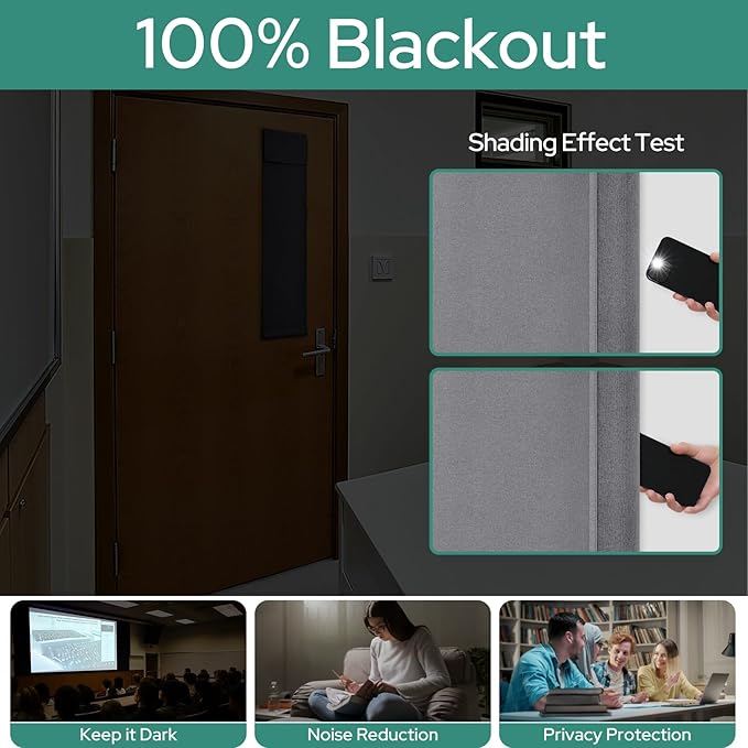 HOMEIDEAS Classroom 100% Linen Blackout French Door Curtains, Classroom Door Window Cover, Privacy Shades Thermal Insulated Small Window Covering, 1 Panel, W8 X L36 Inch, Dark Grey