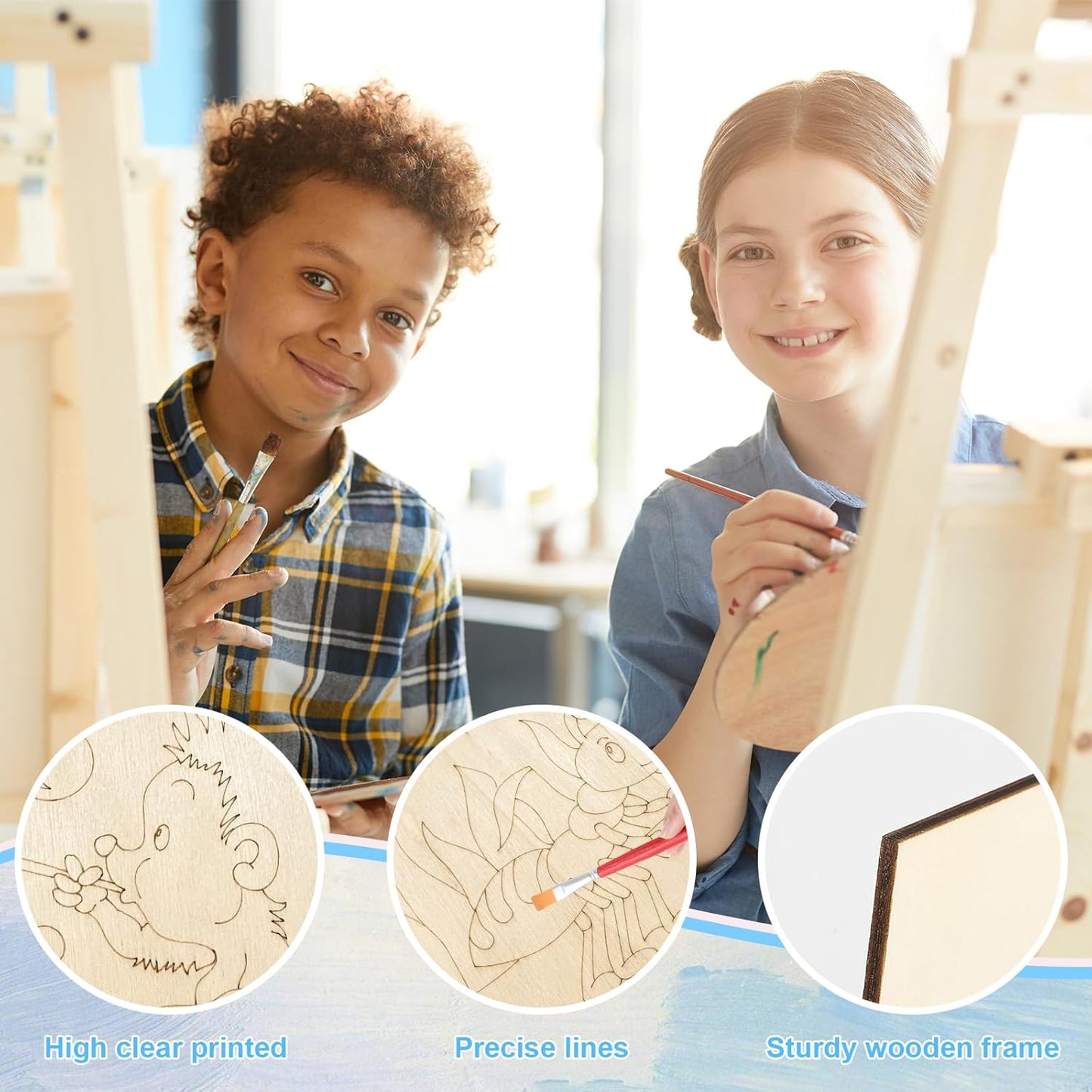 COCHIE 10 Pieces Large Cute Animals Unfinished Wood Crafts to Paint for Kids Adults, Bulk Predrilled Wooden Ornaments for Painting, Animal Paintable Wood Slices Craft Supplies with Ropes