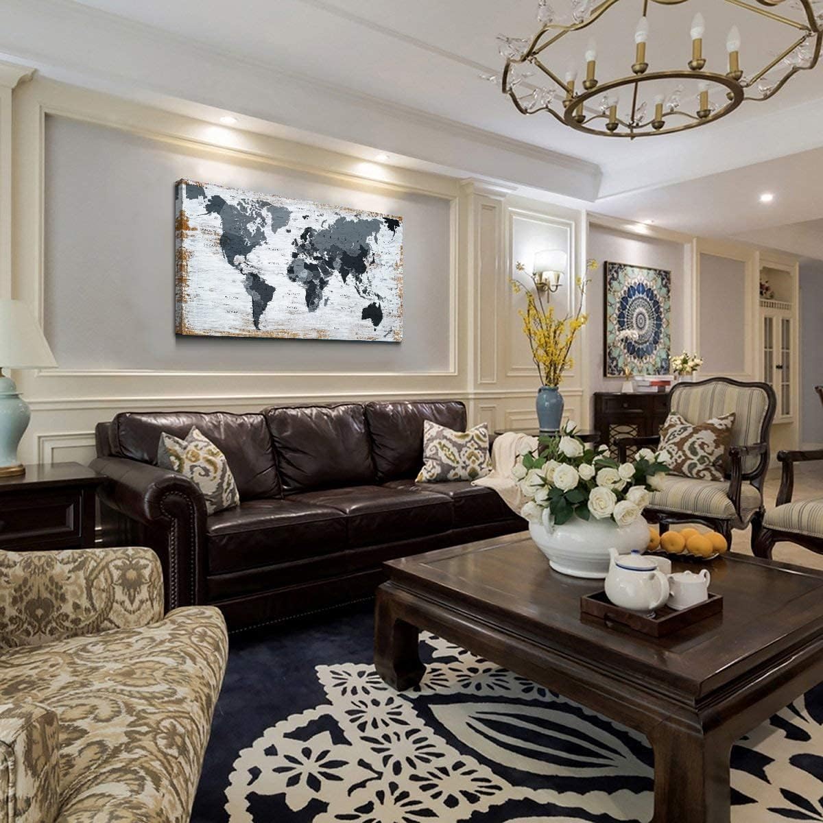 us Map of The United States Wall Decor Map Canvas Wall Art for Wall Decoration Wood Background USA Canvas Prints for Bedroom Office Kitchen Home Wall Decor Framed Artwork Ready to Hang (30x60inch, BLACK MAP)